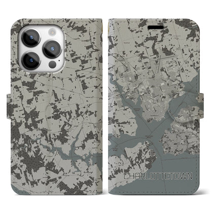 【シャーロットタウン（カナダ）】地図柄iPhoneケース（手帳タイプ）モノトーン・iPhone 14 Pro 用