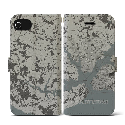 【シャーロットタウン（カナダ）】地図柄iPhoneケース（手帳タイプ）モノトーン・iPhone SE（第3 / 第2世代） / 8 / 7 / 6s / 6 用