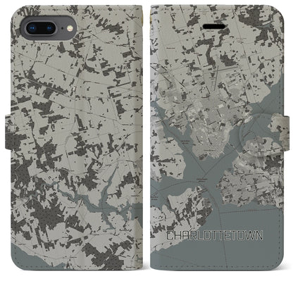 【シャーロットタウン（カナダ）】地図柄iPhoneケース（手帳タイプ）モノトーン・iPhone 8Plus /7Plus / 6sPlus / 6Plus 用