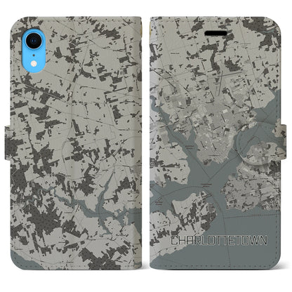 【シャーロットタウン（カナダ）】地図柄iPhoneケース（手帳タイプ）モノトーン・iPhone XR 用