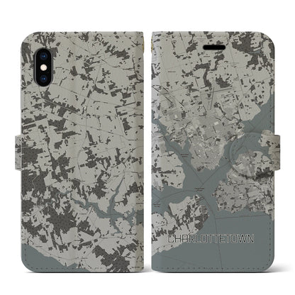 【シャーロットタウン（カナダ）】地図柄iPhoneケース（手帳タイプ）モノトーン・iPhone XS / X 用