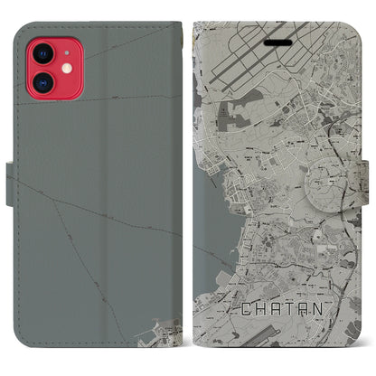 【北谷（沖縄県）】地図柄iPhoneケース（手帳タイプ）モノトーン・iPhone 11 用