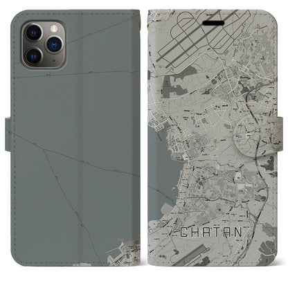 【北谷（沖縄県）】地図柄iPhoneケース（手帳タイプ）モノトーン・iPhone 11 Pro Max 用