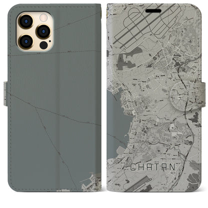 【北谷（沖縄県）】地図柄iPhoneケース（手帳タイプ）モノトーン・iPhone 12 Pro Max 用