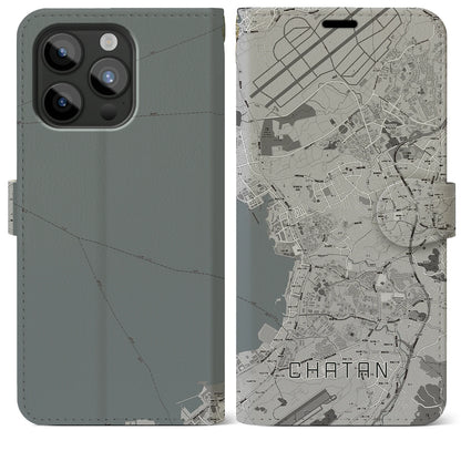 【北谷（沖縄県）】地図柄iPhoneケース（手帳タイプ）モノトーン・iPhone 15 Pro Max 用