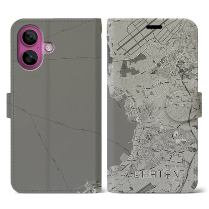 【北谷（沖縄県）】地図柄iPhoneケース（手帳タイプ）モノトーン・iPhone 16 Pro 用