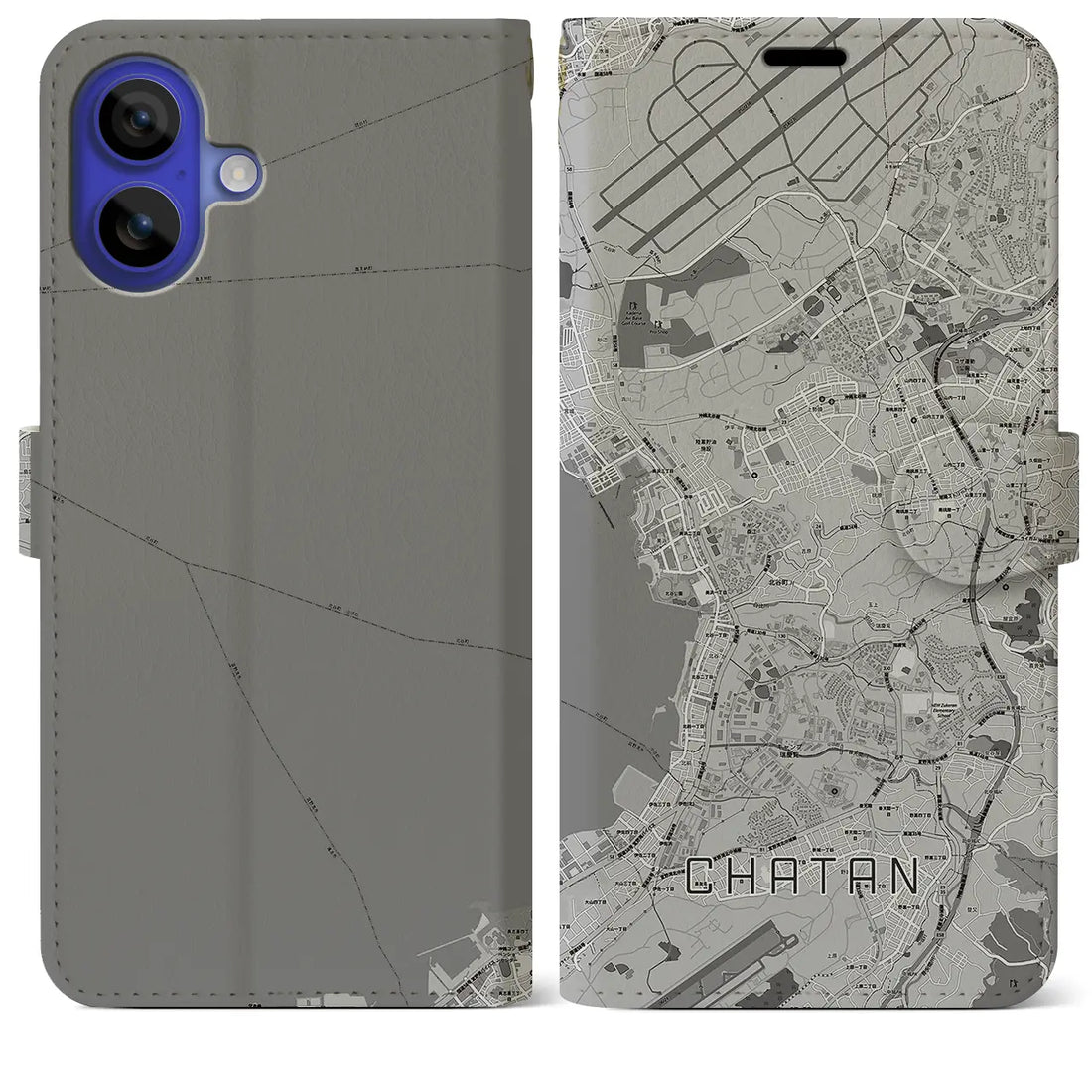 【北谷(沖縄県)】地図柄iPhoneケース(手帳タイプ)モノトーン・iPhone 16 Pro Max 用