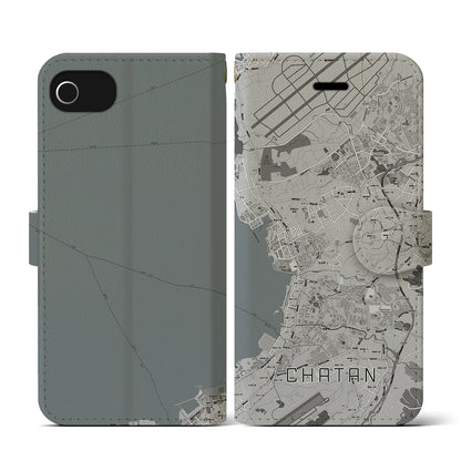 【北谷（沖縄県）】地図柄iPhoneケース（手帳タイプ）モノトーン・iPhone SE（第3 / 第2世代） / 8 / 7 / 6s / 6 用