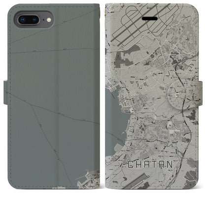 【北谷（沖縄県）】地図柄iPhoneケース（手帳タイプ）モノトーン・iPhone 8Plus /7Plus / 6sPlus / 6Plus 用