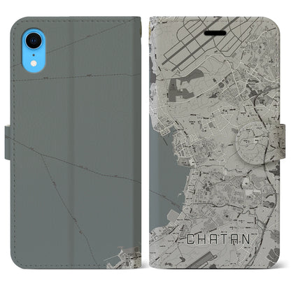 【北谷（沖縄県）】地図柄iPhoneケース（手帳タイプ）モノトーン・iPhone XR 用