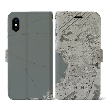 【北谷（沖縄県）】地図柄iPhoneケース（手帳タイプ）モノトーン・iPhone XS / X 用