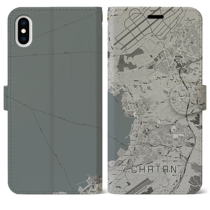 【北谷（沖縄県）】地図柄iPhoneケース（手帳タイプ）モノトーン・iPhone XS Max 用