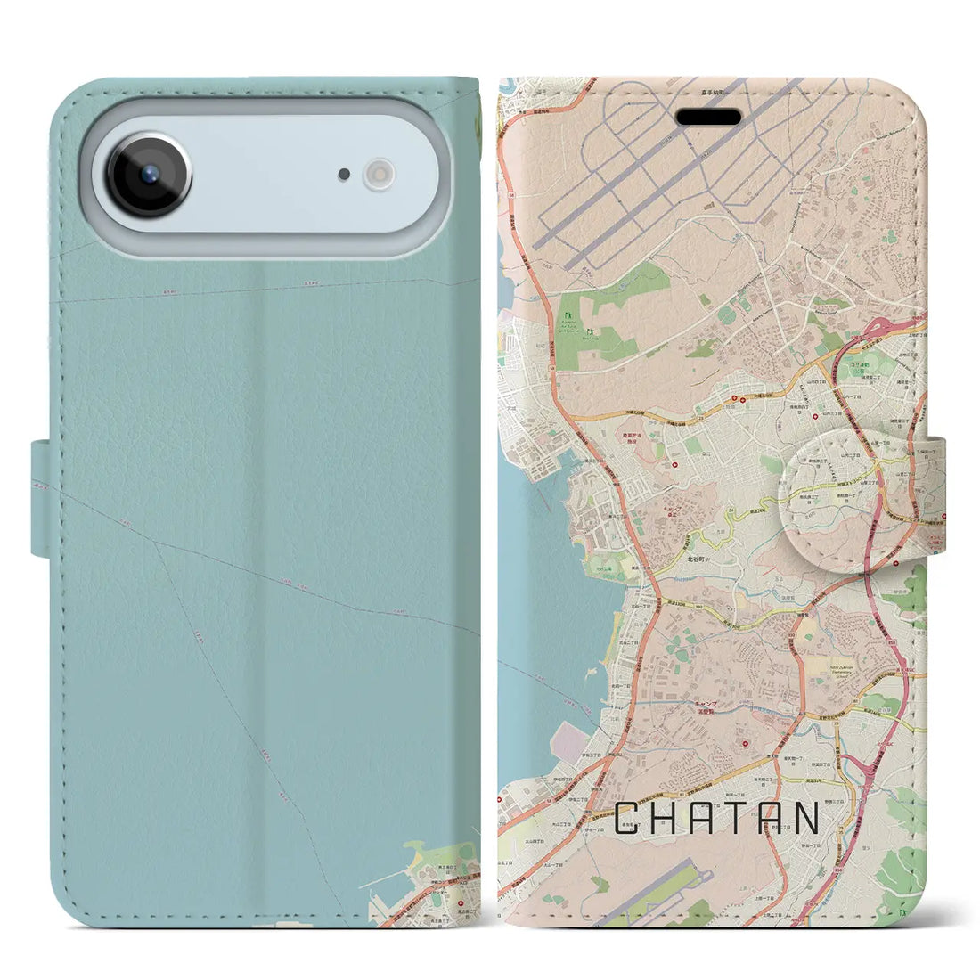 【北谷（沖縄県）】地図柄iPhoneケース（手帳タイプ）ナチュラル・iPhone 17 Pro Max 用