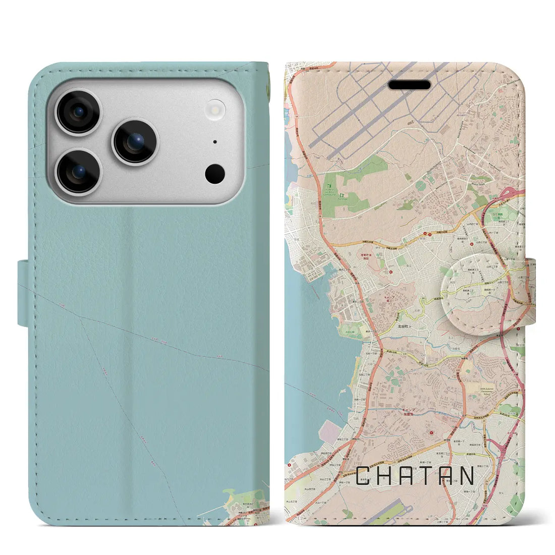 【北谷(沖縄県)】地図柄iPhoneケース(手帳タイプ)モノトーン・iPhone 17 Pro Max 用
