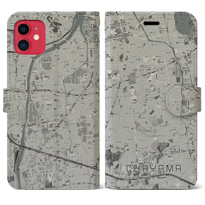 【茶山（福岡県）】地図柄iPhoneケース（手帳タイプ）モノトーン・iPhone 11 用