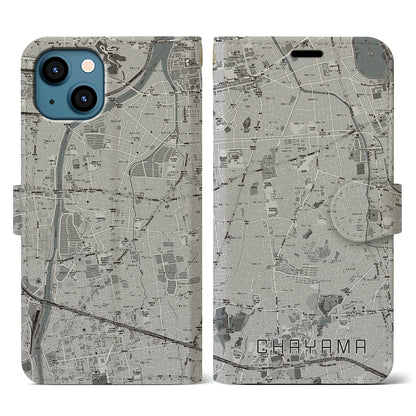 【茶山（福岡県）】地図柄iPhoneケース（手帳タイプ）モノトーン・iPhone 13 用