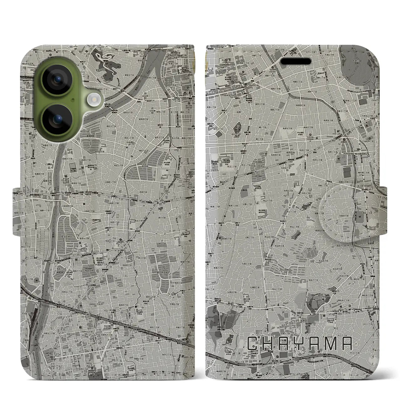 【茶山（福岡県）】地図柄iPhoneケース（手帳タイプ）