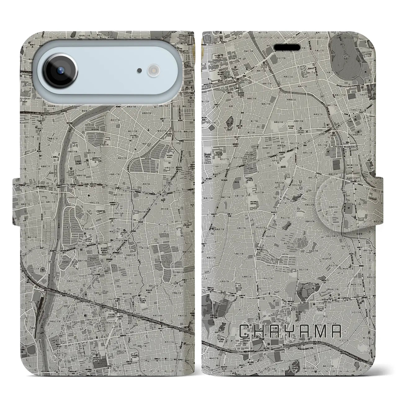 【茶山（福岡県）】地図柄iPhoneケース（手帳タイプ）