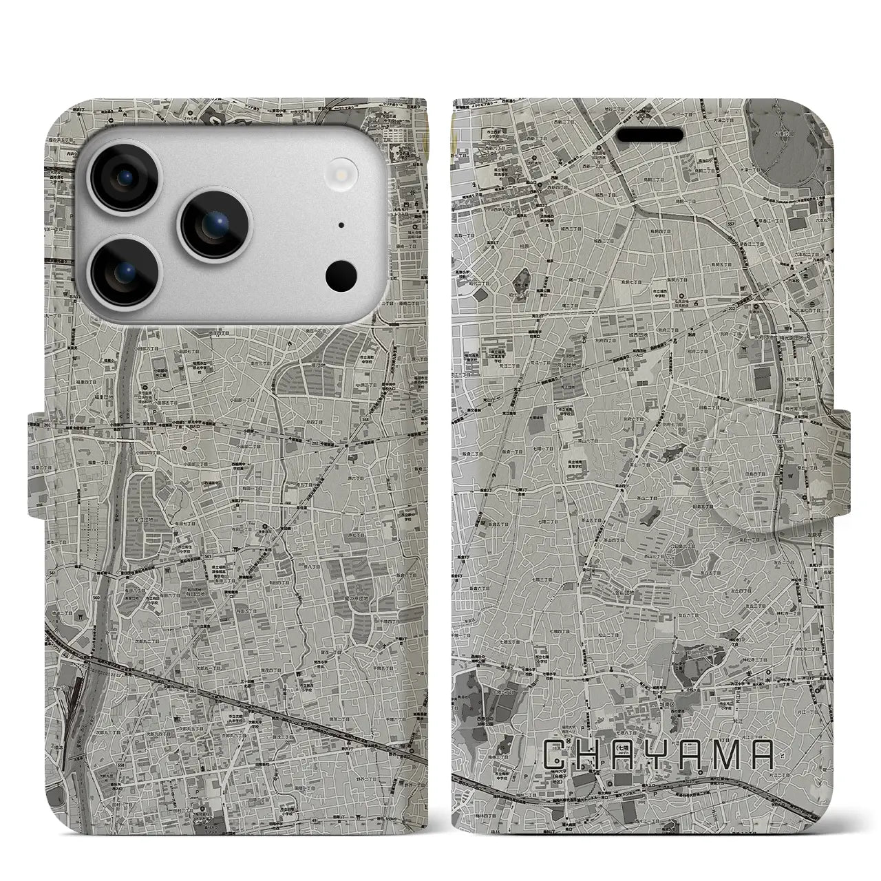 【茶山（福岡県）】地図柄iPhoneケース（手帳タイプ）