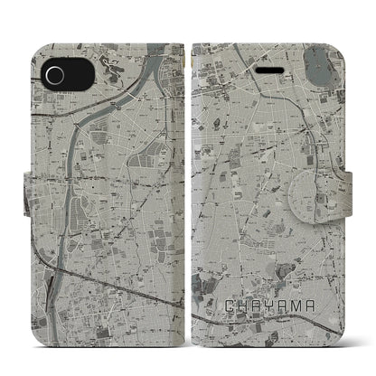 【茶山（福岡県）】地図柄iPhoneケース（手帳タイプ）モノトーン・iPhone SE（第3 / 第2世代） / 8 / 7 / 6s / 6 用