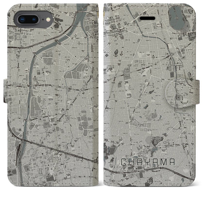 【茶山（福岡県）】地図柄iPhoneケース（手帳タイプ）モノトーン・iPhone 8Plus /7Plus / 6sPlus / 6Plus 用
