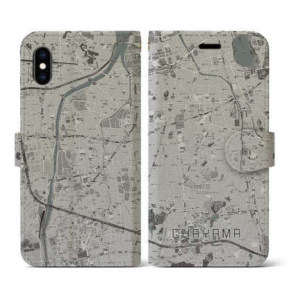 【茶山（福岡県）】地図柄iPhoneケース（手帳タイプ）モノトーン・iPhone XS / X 用