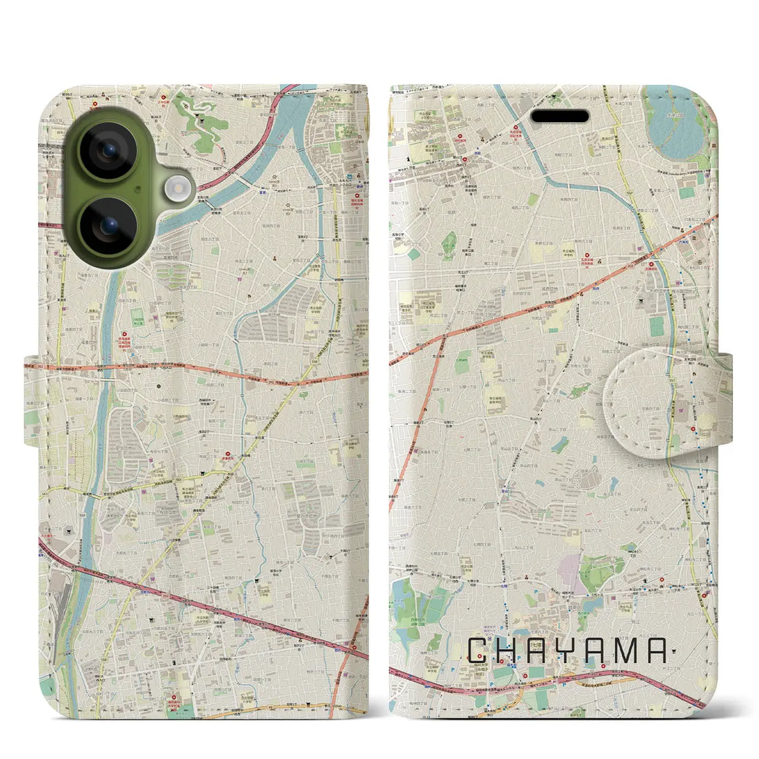 【茶山（福岡県）】地図柄iPhoneケース（手帳タイプ）ナチュラル・iPhone 17 Pro Max 用