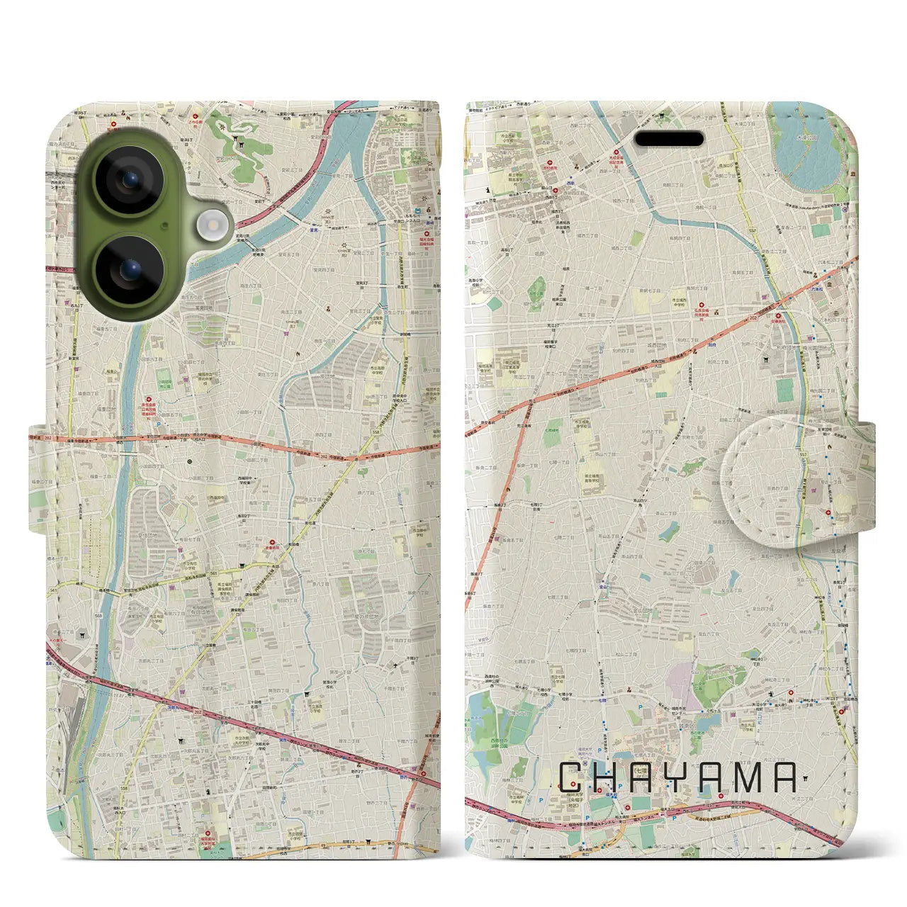 【茶山（福岡県）】地図柄iPhoneケース（手帳タイプ）