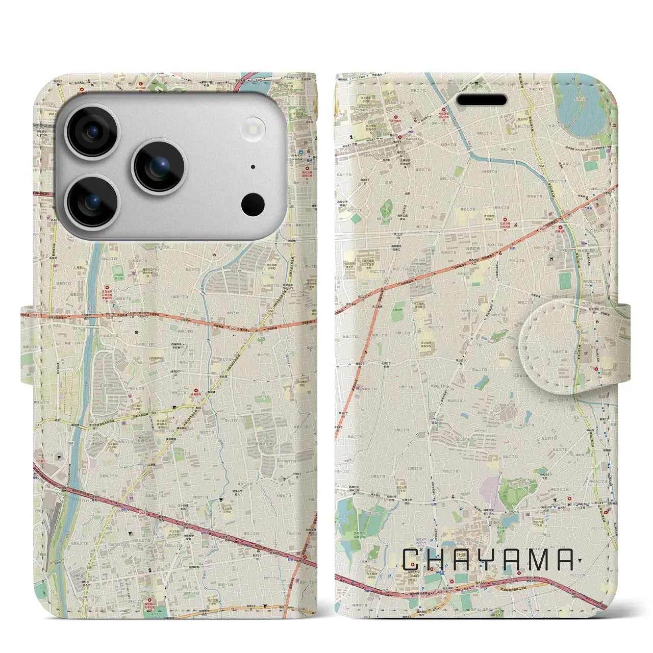 【茶山（福岡県）】地図柄iPhoneケース（手帳タイプ）