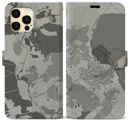 【シャウエン（モロッコ）】地図柄iPhoneケース（手帳タイプ）モノトーン・iPhone 12 Pro Max 用