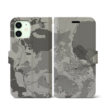 【シャウエン（モロッコ）】地図柄iPhoneケース（手帳タイプ）モノトーン・iPhone 12 mini 用