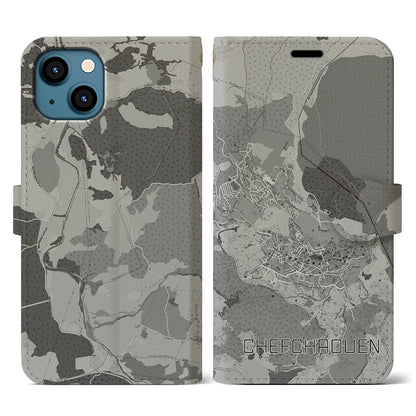 【シャウエン（モロッコ）】地図柄iPhoneケース（手帳タイプ）モノトーン・iPhone 13 用