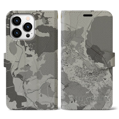 【シャウエン（モロッコ）】地図柄iPhoneケース（手帳タイプ）モノトーン・iPhone 13 Pro 用