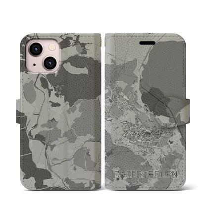 【シャウエン（モロッコ）】地図柄iPhoneケース（手帳タイプ）モノトーン・iPhone 13 mini 用