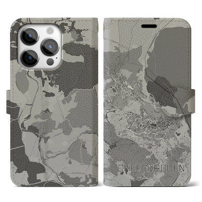 【シャウエン（モロッコ）】地図柄iPhoneケース（手帳タイプ）モノトーン・iPhone 14 Pro 用