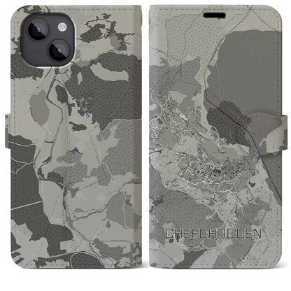 【シャウエン（モロッコ）】地図柄iPhoneケース（手帳タイプ）モノトーン・iPhone 14 Plus 用