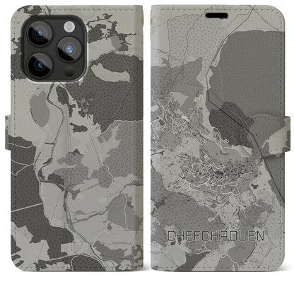 【シャウエン（モロッコ）】地図柄iPhoneケース（手帳タイプ）モノトーン・iPhone 15 Pro Max 用