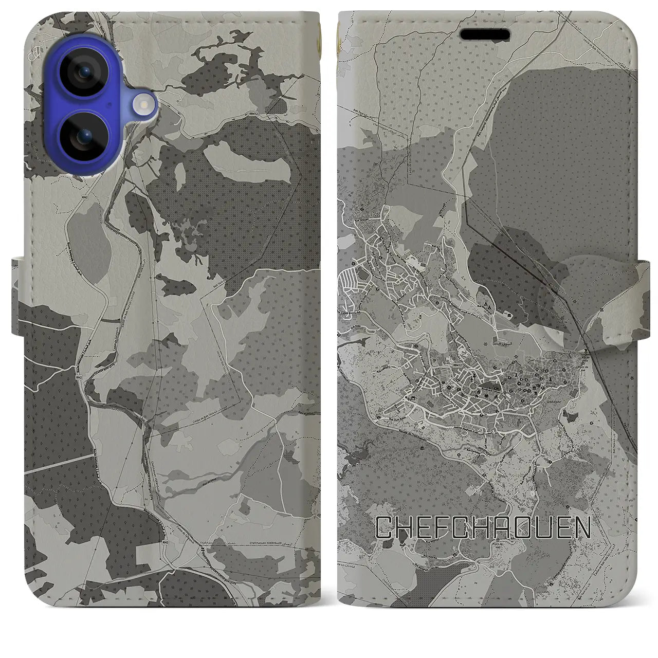 【シャウエン（モロッコ）】地図柄iPhoneケース（手帳タイプ）