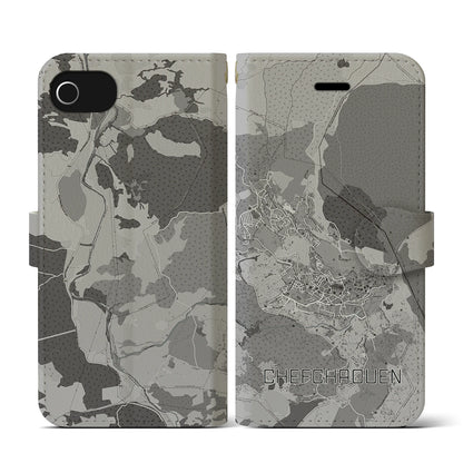 【シャウエン（モロッコ）】地図柄iPhoneケース（手帳タイプ）モノトーン・iPhone SE（第3 / 第2世代） / 8 / 7 / 6s / 6 用