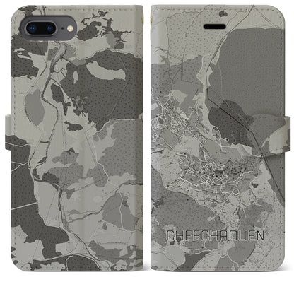 【シャウエン（モロッコ）】地図柄iPhoneケース（手帳タイプ）モノトーン・iPhone 8Plus /7Plus / 6sPlus / 6Plus 用