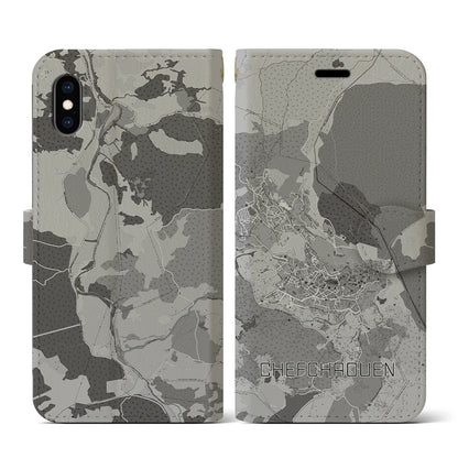 【シャウエン（モロッコ）】地図柄iPhoneケース（手帳タイプ）モノトーン・iPhone XS / X 用