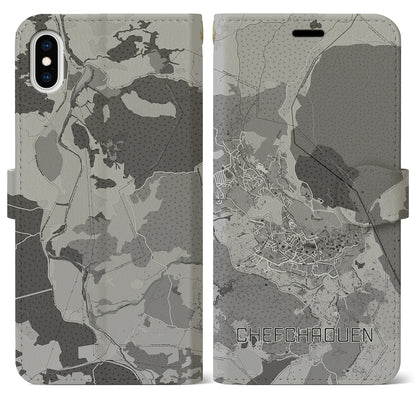 【シャウエン（モロッコ）】地図柄iPhoneケース（手帳タイプ）モノトーン・iPhone XS Max 用