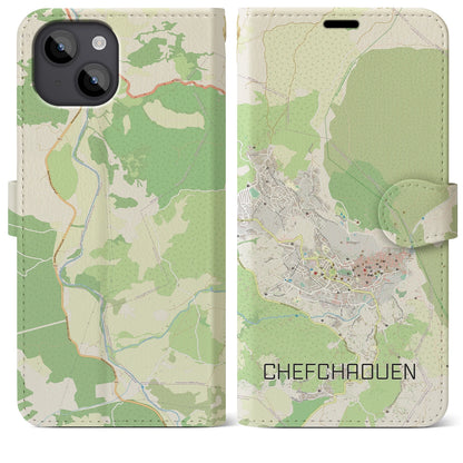 【シャウエン（モロッコ）】地図柄iPhoneケース（手帳タイプ）ナチュラル・iPhone 14 Plus 用