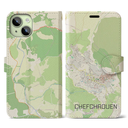 【シャウエン（モロッコ）】地図柄iPhoneケース（手帳タイプ）ナチュラル・iPhone 15 用