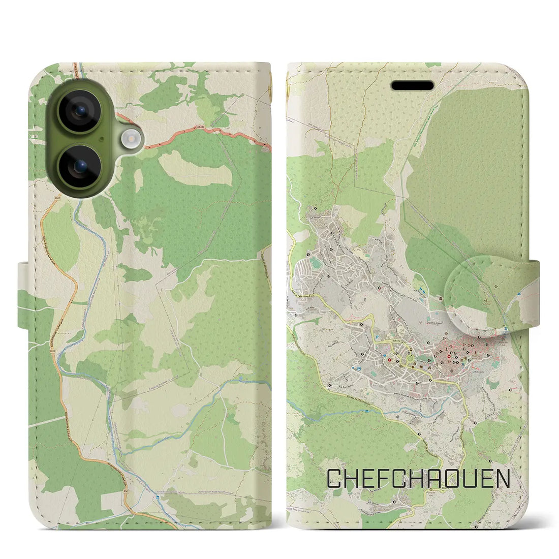 【シャウエン（モロッコ）】地図柄iPhoneケース（手帳タイプ）モノトーン・iPhone 17 Pro Max 用