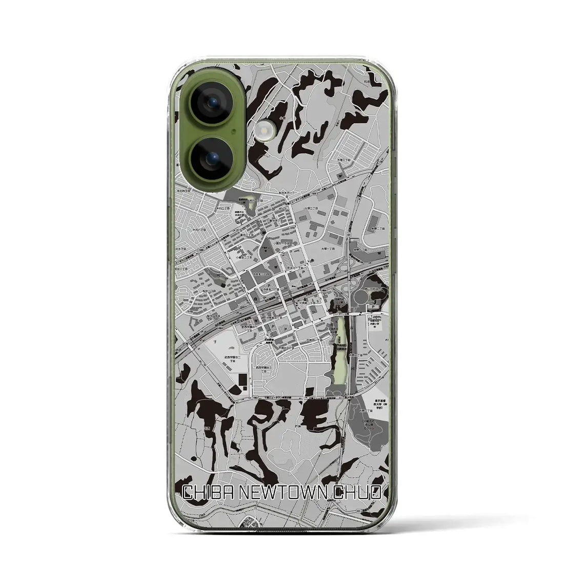 【千葉ニュータウン中央（千葉県）】地図柄iPhoneケース（クリアタイプ）モノトーン・iPhone 17 Pro Max 用