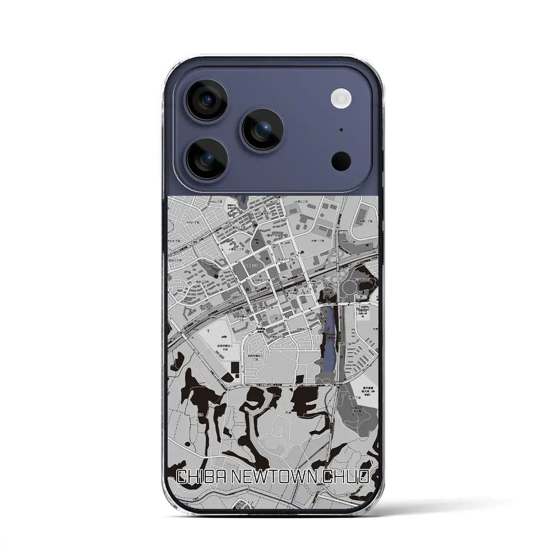 【千葉ニュータウン中央（千葉県）】地図柄iPhoneケース（クリアタイプ）モノトーン・iPhone 17 Pro Max 用