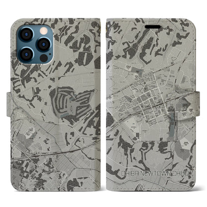 【千葉ニュータウン中央（千葉県）】地図柄iPhoneケース（手帳タイプ）モノトーン・iPhone 12 / 12 Pro 用