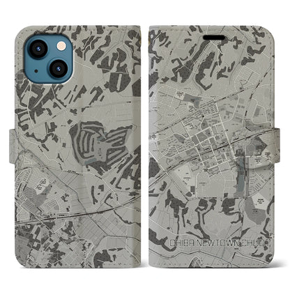 【千葉ニュータウン中央（千葉県）】地図柄iPhoneケース（手帳タイプ）モノトーン・iPhone 13 用
