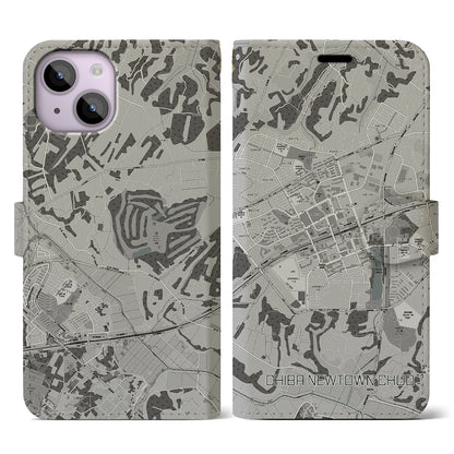【千葉ニュータウン中央（千葉県）】地図柄iPhoneケース（手帳タイプ）モノトーン・iPhone 14 用